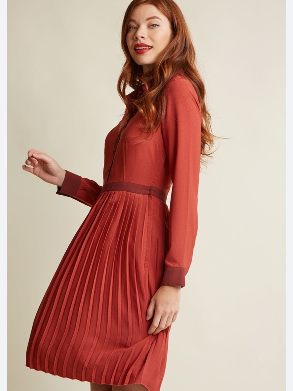 NWOT ModCloth Just My Typist
Rust Red Pleated Midi Shirtdress Sz 4X